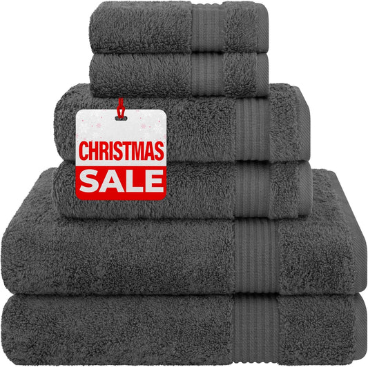 6 Piece Towel Set 100% Cotton Soft Absorbent Turkish Towels for Bathroom 2 Bath Towels 2 Hand Towels 2 Washcloths, Dark Gray Towel Set