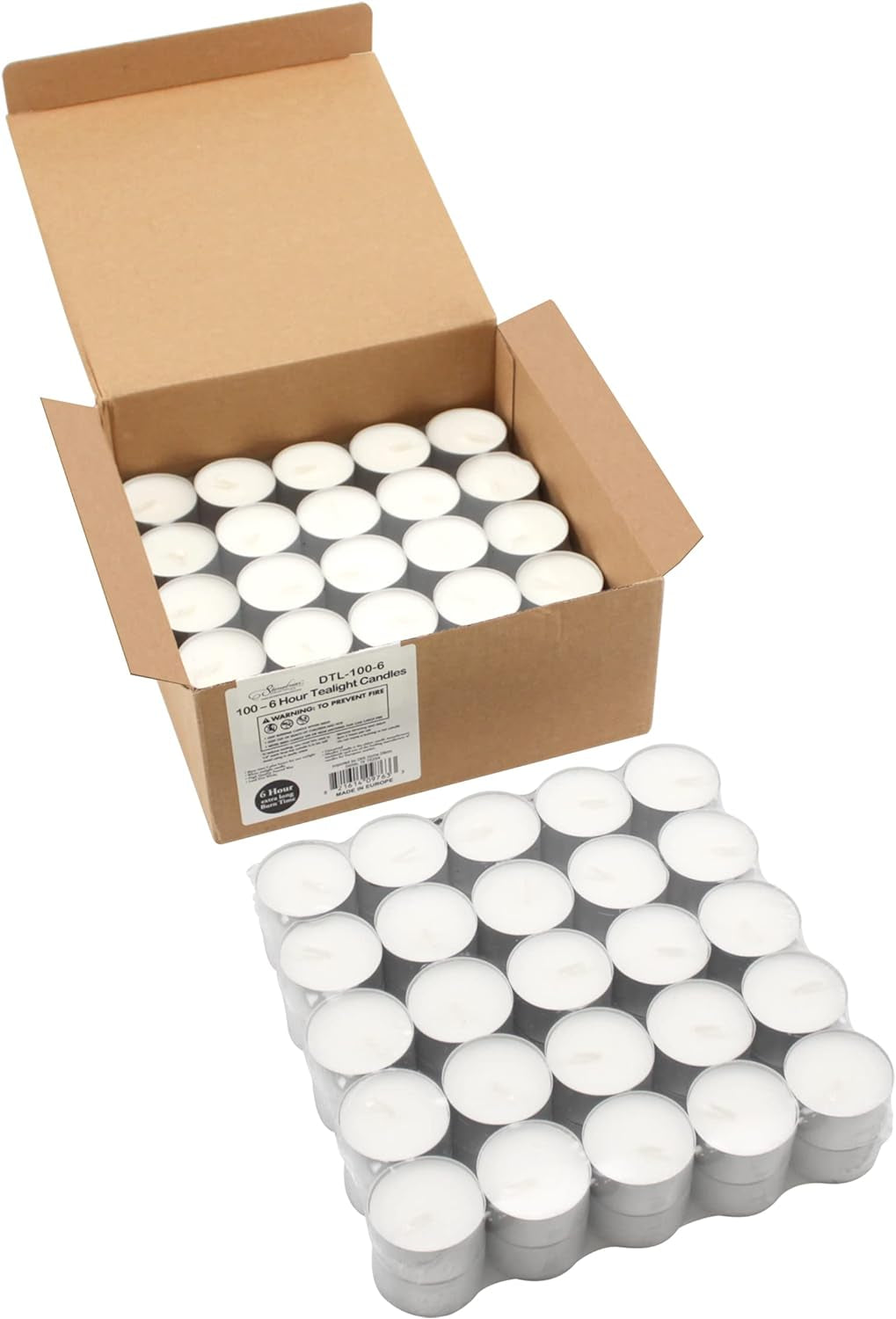 100 Count White Unscented Smokeless Long Burning Tea Light Candles with 6-7 Hour Burn Time