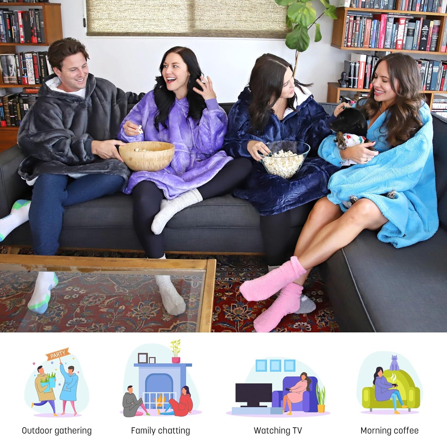 Oversized Blanket Hoodie Sweatshirt, Wearable Sherpa Lounging Pullover for Adults Women Men