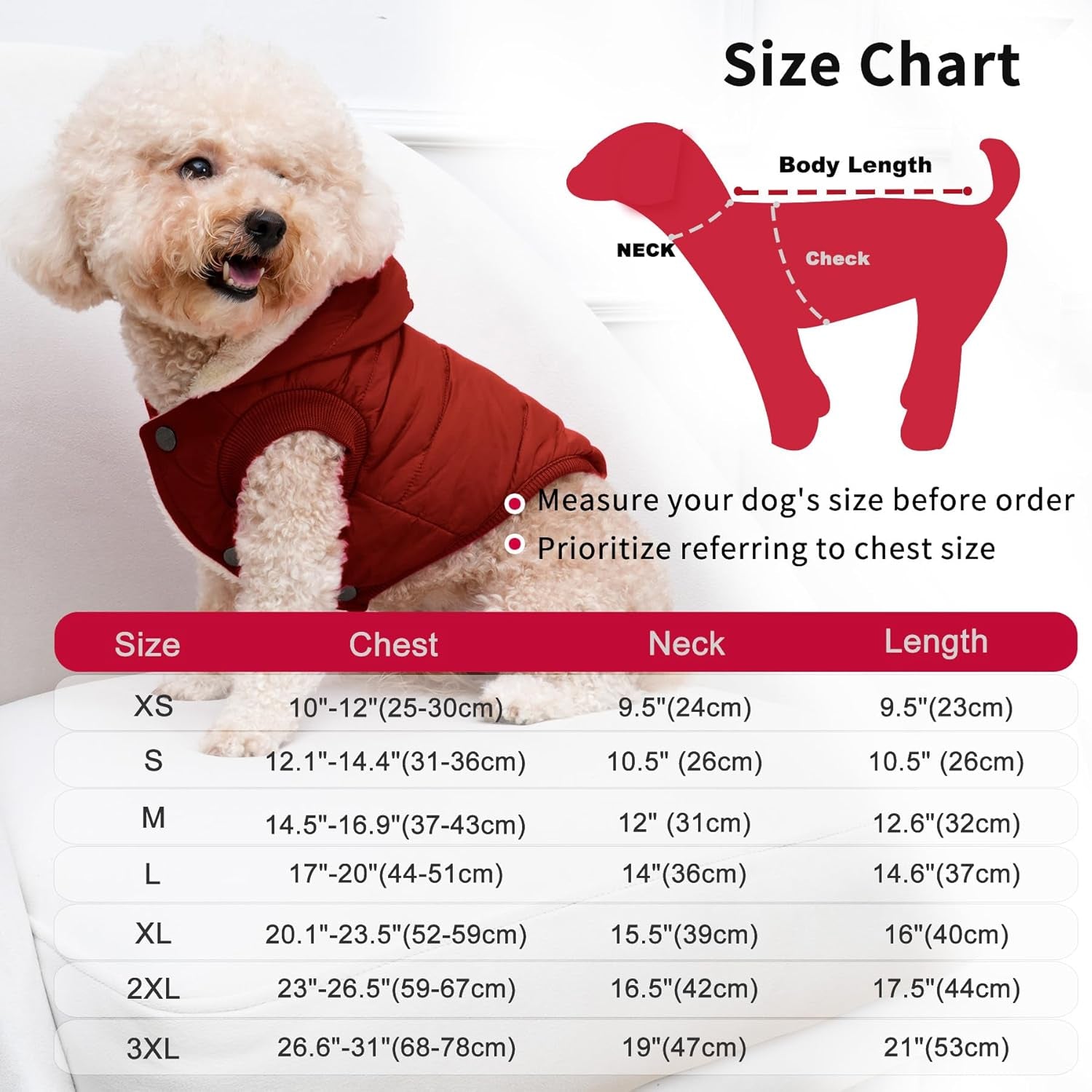 Fleece Lining Extra Warm Dog Hoodie in Winter for Small Dogs Jacket Puppy Coats with Hooded,Red M