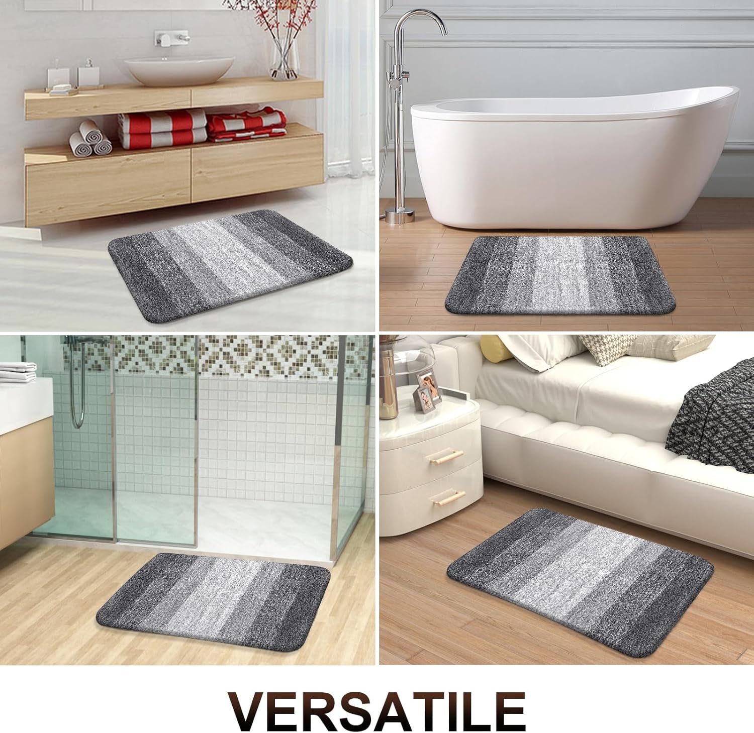 Bathroom Rugs Mat 30X20, Extra Soft and Absorbent Microfiber Bath Rugs, Non-Slip Plush Shaggy Bath Carpet, Machine Wash Dry, Bath Mat for Bathroom Floor, Tub and Shower, Grey