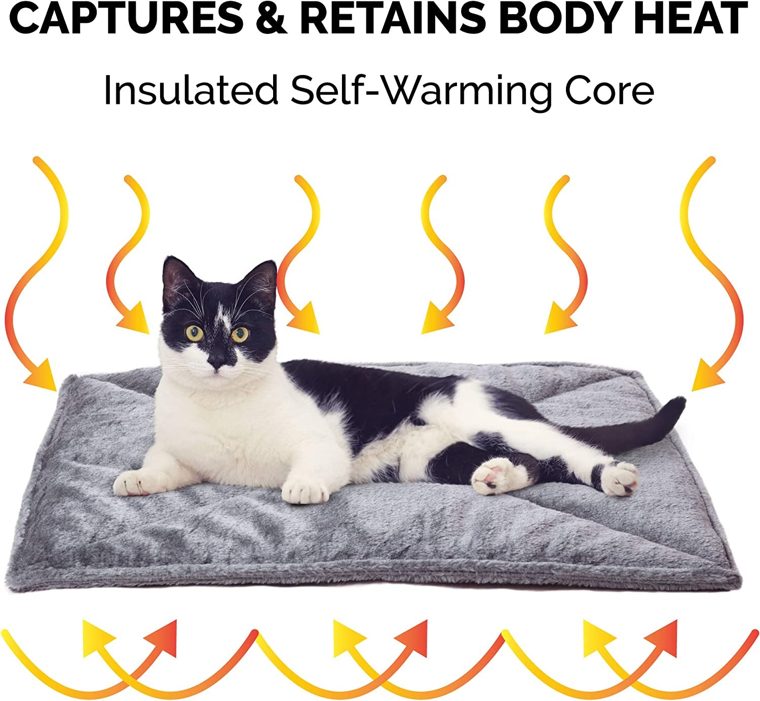 Thermanap Self-Warming Cat Bed for Indoor Cats & Small Dogs, Washable & Reflects Body Heat - Quilted Faux Fur Reflective Bed Mat - Gray, Small