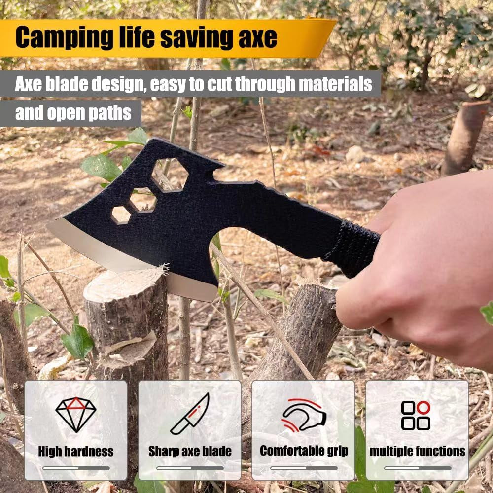 Outdoor Multifunctional Axe, Multifunctional Camping Chopping Firewood, Small Hand Axe, Tied Rope, Mountain Axe, Multi-Purpose Camping Tool Axe-