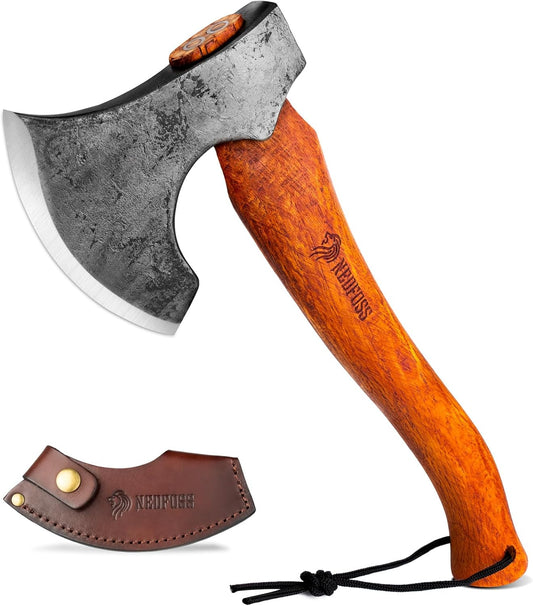 Mammoth Camping Hatchet Axe, 15" Camping Axe with 1065 High Carbon Steel & Wooden Handle, Multi-Purpose Hatchet Axe for Camping, Bushcraft and Survival, Gift for Men