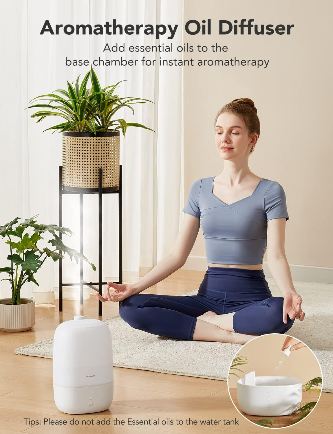 Smart Humidifiers for Bedroom, 3L Top Fill Cool Mist Humidifiers with Essential Oil Diffuser, Humidity Control, Wifi Air Humidifier with Night Light, for Baby, Plants, Home, Work with Alexa