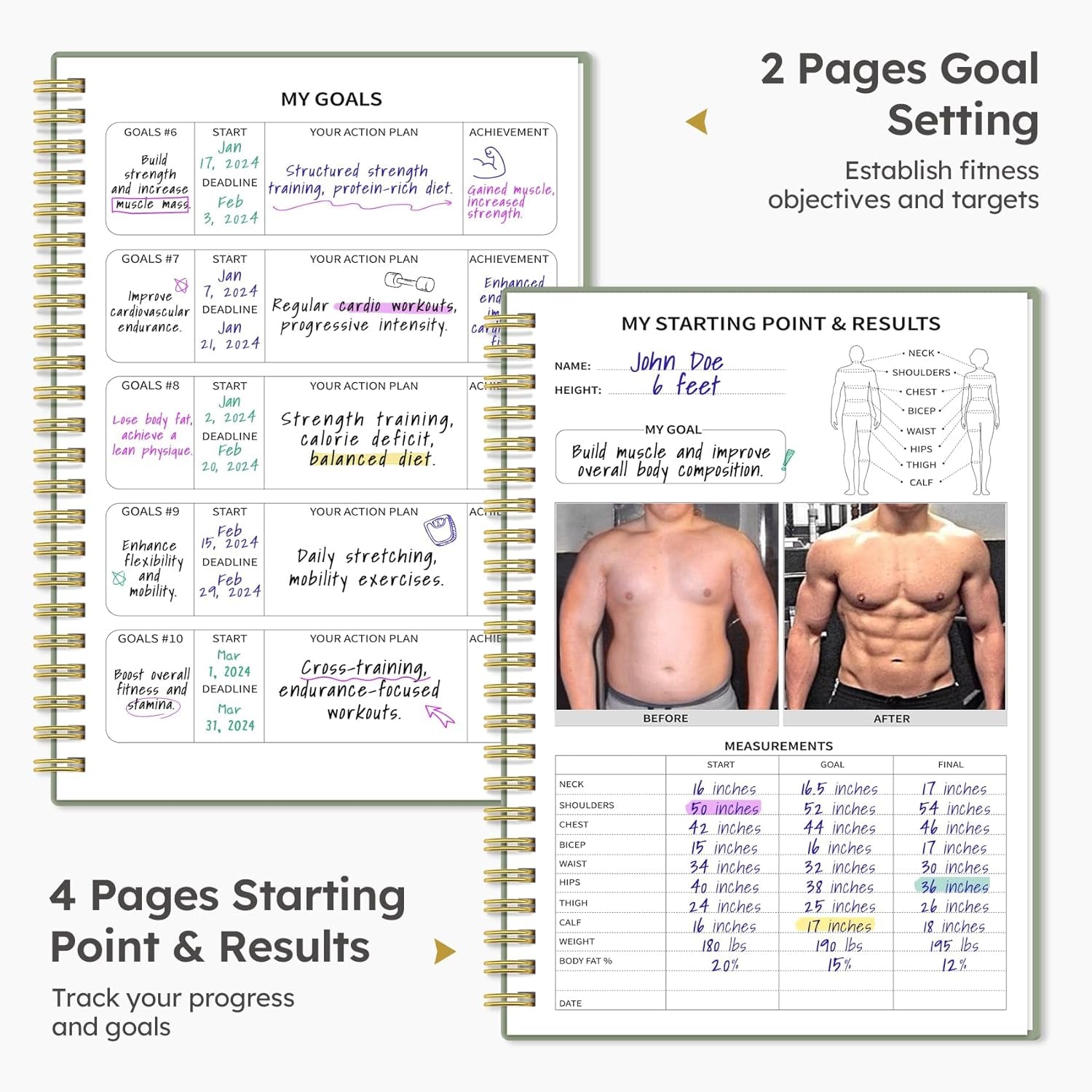 Fitness Workout Journal for Women & Men, A5(5.5" X 8.2") Workout Log Book Planner for Tracking, Progress, and Achieving Your Wellness Goals - Green