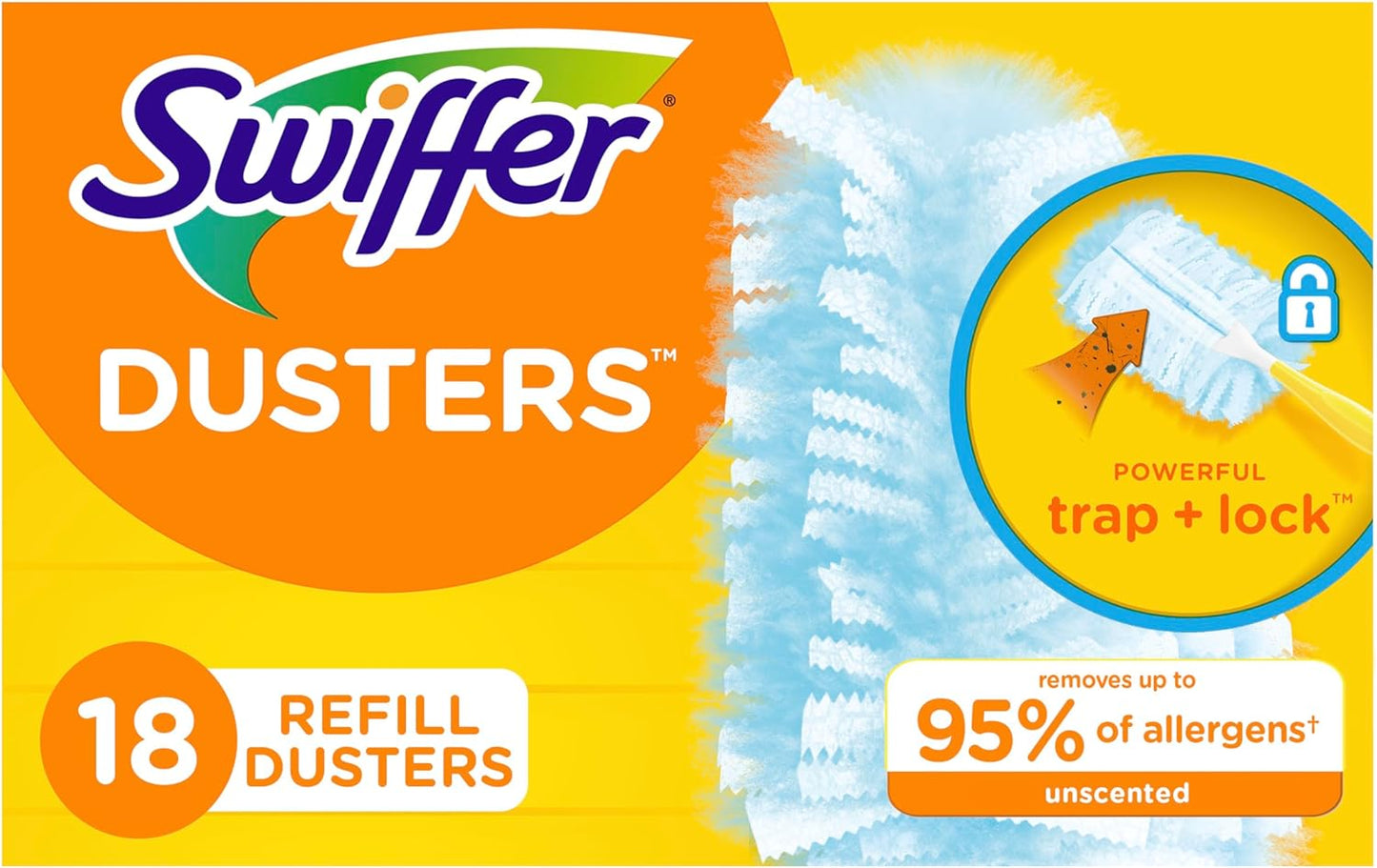 Dusters Refill for Cleaning, Feather & Microfiber Duster Disposable Alternative, for Dusting Furniture, Blinds, Ceiling Fans, Walls, Helps Remove Allergens, Unscented, 18Ct