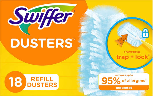 Dusters Refill for Cleaning, Feather & Microfiber Duster Disposable Alternative, for Dusting Furniture, Blinds, Ceiling Fans, Walls, Helps Remove Allergens, Unscented, 18Ct