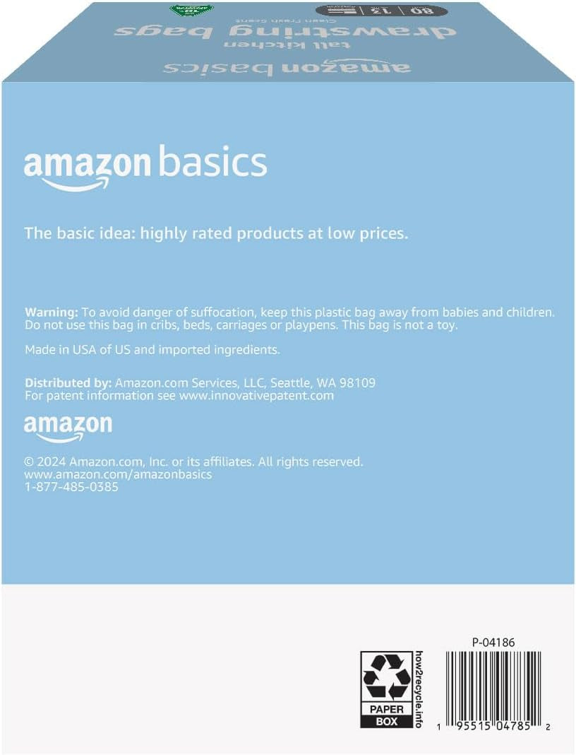 - Tall Kitchen Trash Bags, 13 Gallon, 10% Post Consumer Recycled Content, Clean Fresh Scent, 80 Count, Pack of 1