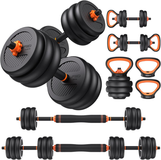 Adjustable Dumbbells, 20/30/40/45/70/90Lbs Free Weight Set with Connector, 4 In1 Dumbbells Set Used as Barbell, Kettlebells, Push up Stand, Fitness Exercises for Home Gym Suitable Men/Women