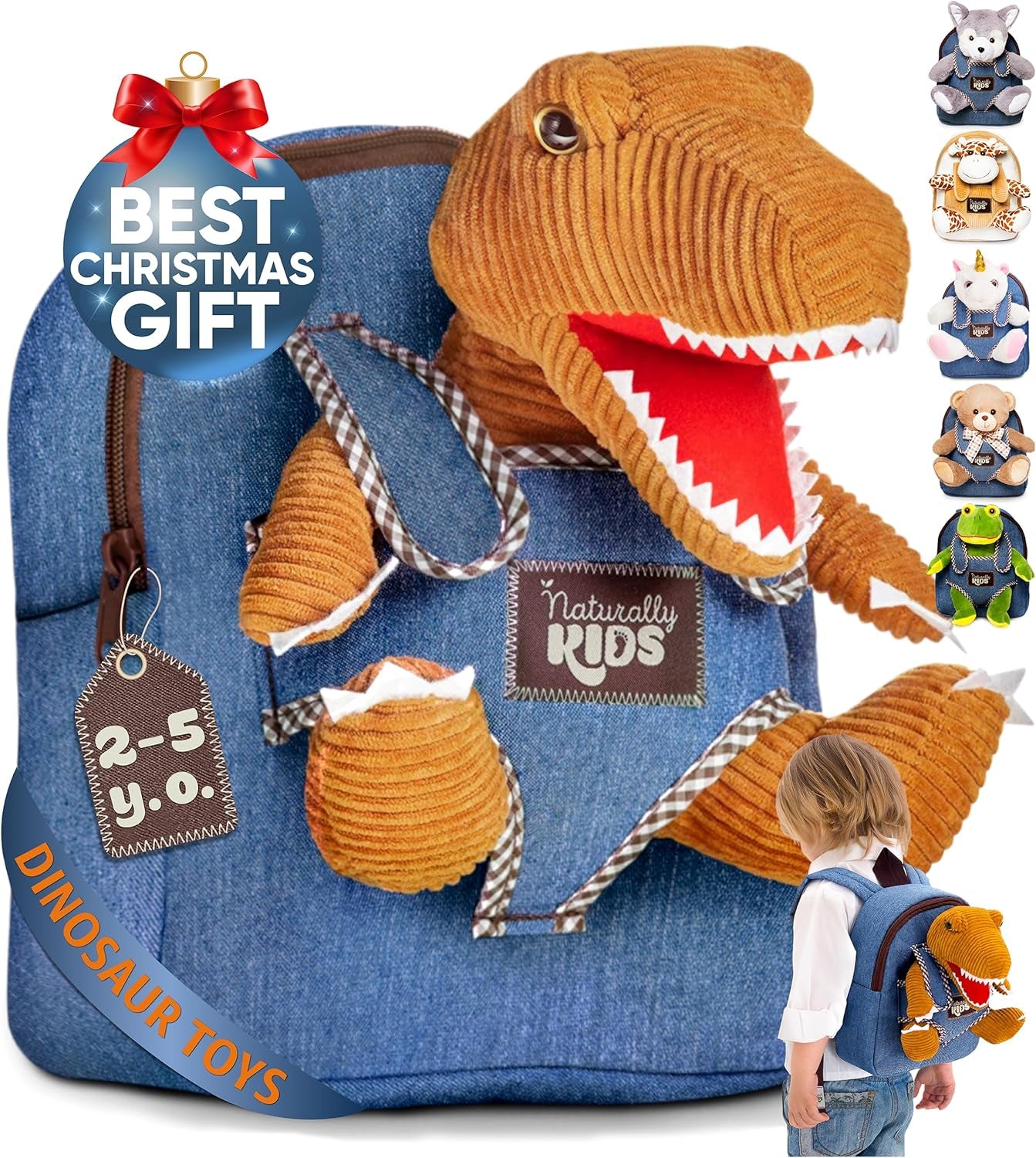 Dinosaur Toys for Kids 3-5, Dinosaur Toys for Kids 2-4, Christmas Gifts for 2 Year Old Boy, Gifts for 3 Year Old Boys, Toddler Dinosaur Backpack