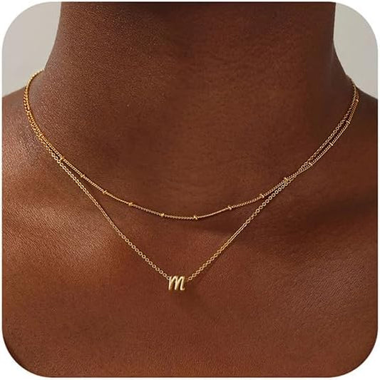 Layered Initial Necklaces for Women Girls Trendy, 14K Gold Plated Letter A-Z Necklace Cute Initial Necklace Gold/Silver Initial Necklace Stack Birthday Gifts for Women Teen Girls Jewelry