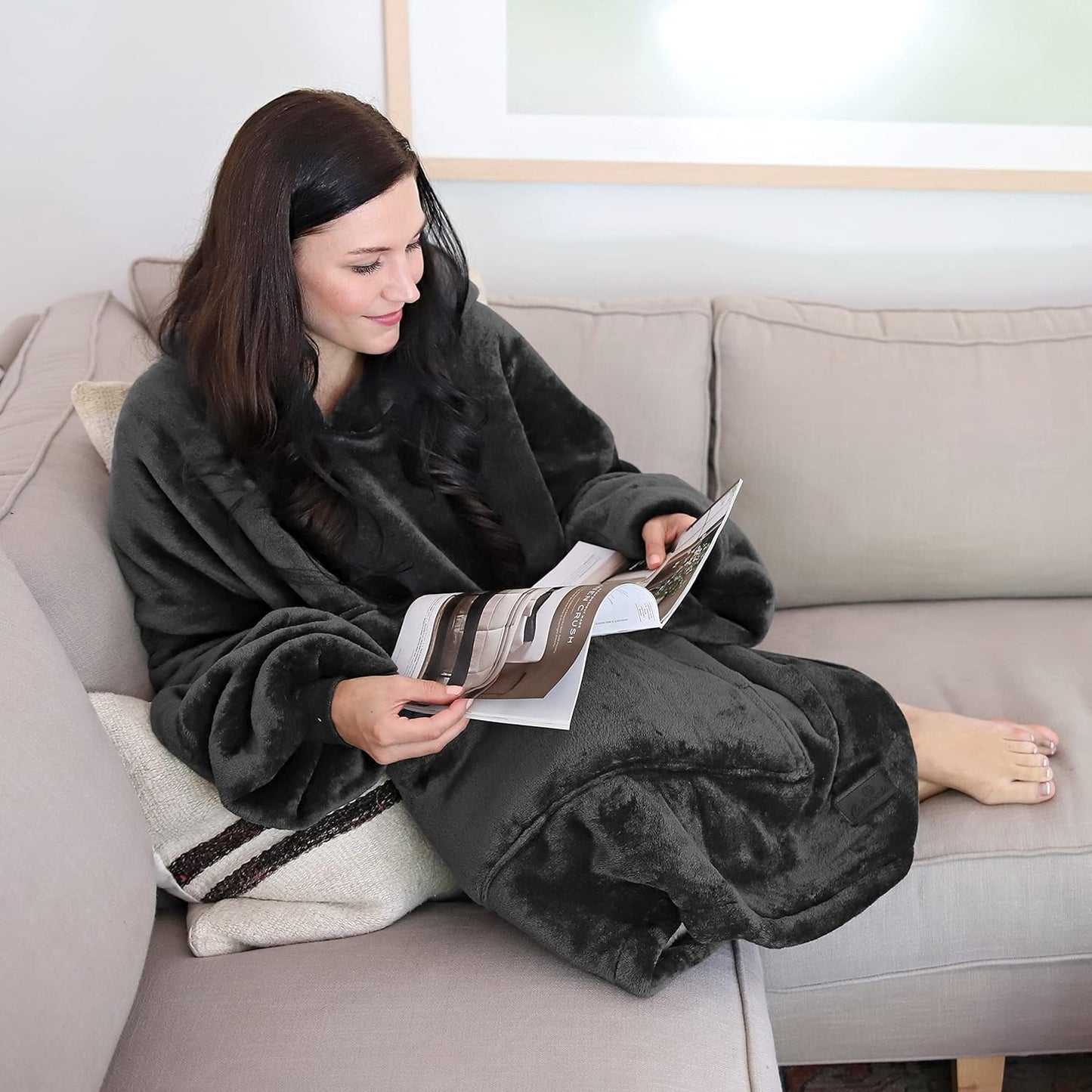 Oversized Blanket Hoodie Sweatshirt, Wearable Sherpa Lounging Pullover for Adults Women Men