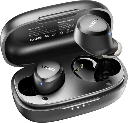 A1 Mini Wireless Earbuds Bluetooth 5.3 in Ear Light-Weight Headphones Built-In Mic Calls, IPX5 Waterproof, Immersive Premium Sound Connection Headset with Charging Case, 32 Preset Eqs via APP