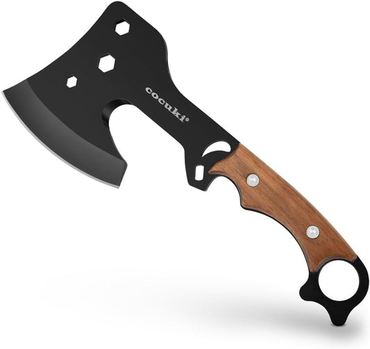 Outdoor Hatchet, Full Tang, Walnut Wood Handle Axe, for Outdoor Using Camping Survival Hiking, Leather Sheath Included