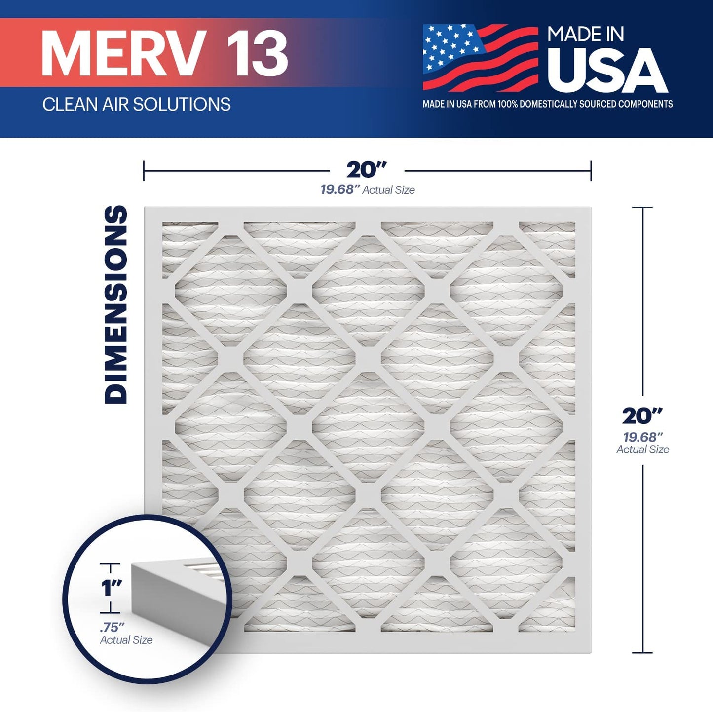 Trufilter 20X20X1 MERV 13 (4-Pack) AC Furnace Air Filter - MADE in USA - Electrostatic Pleated Air Conditioner HVAC AC Furnace Filters - Removes Pollen, Mold, Bacteria, Smoke