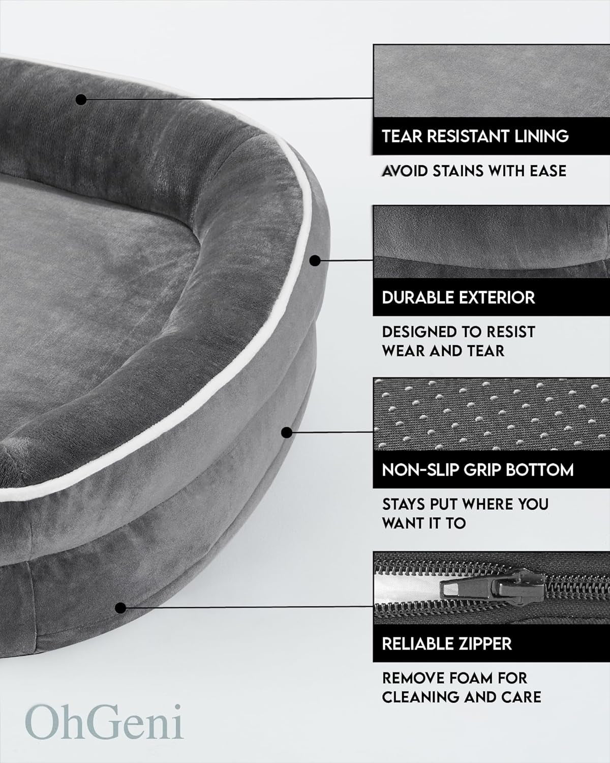 Orthopedic Dog Bed for Large Dogs, Dog Couch Design with Egg Foam Support, Removable, Machine Washable Plush Cover and Non-Slip Bottom with Four Sided Bolster Cushion (Gray)