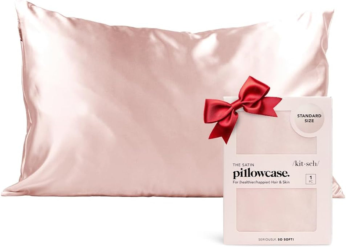 Satin Pillowcase with Zipper for Hair & Skin, Softer than Silk Pillow Cases Queen, Smooth Pillow Covers, Machine Washable, Wrinkle-Free, Cooling Satin Pillow Cases Standard Size 19"X26" (Blush)