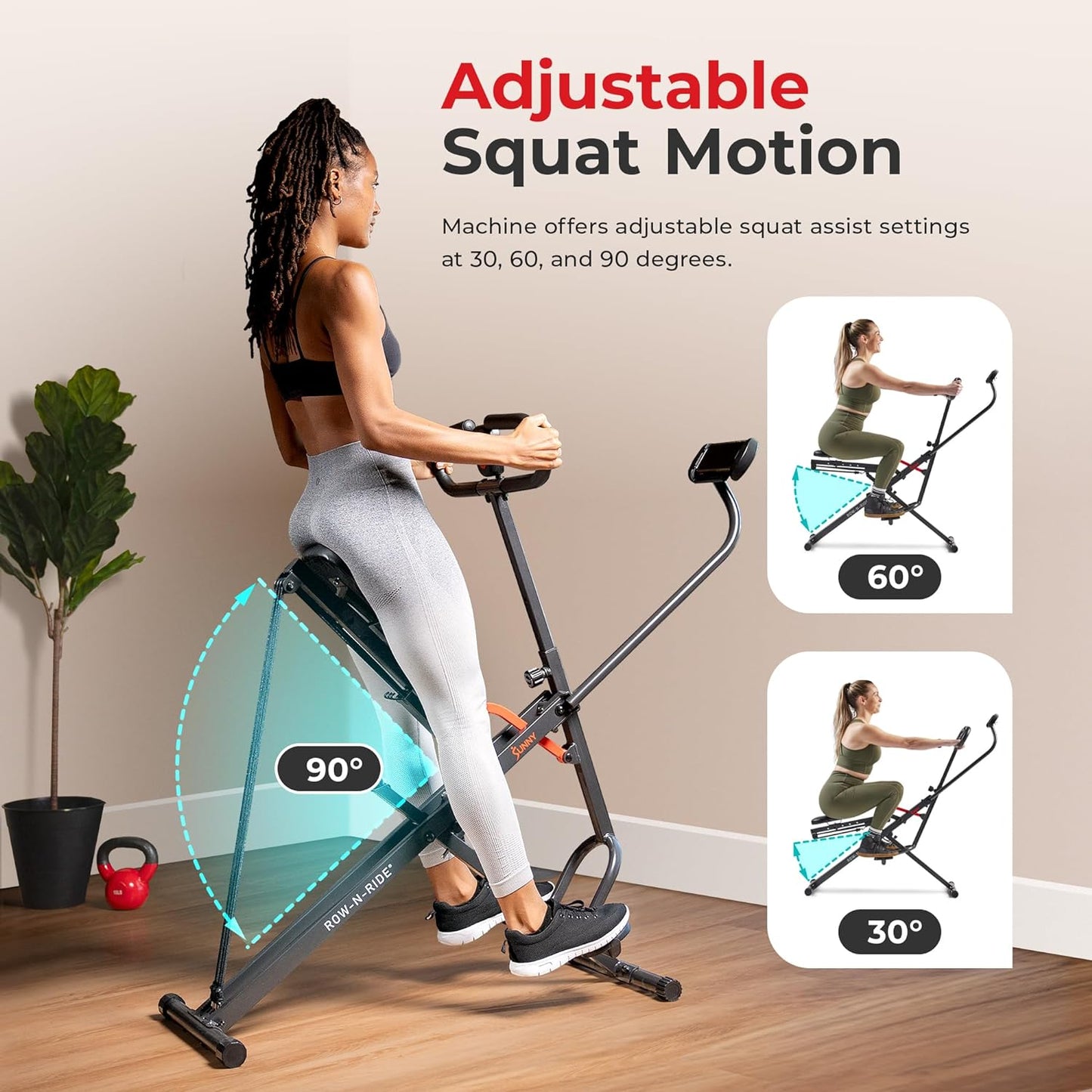 Smart Upright Row-N-Ride Trainer W/Adjustable Resistance, Foldable Home Exercise Equipment for Arm, Glute & Leg Training, Free Sunnyfit App Bluetooth Connect, Optional in Colors