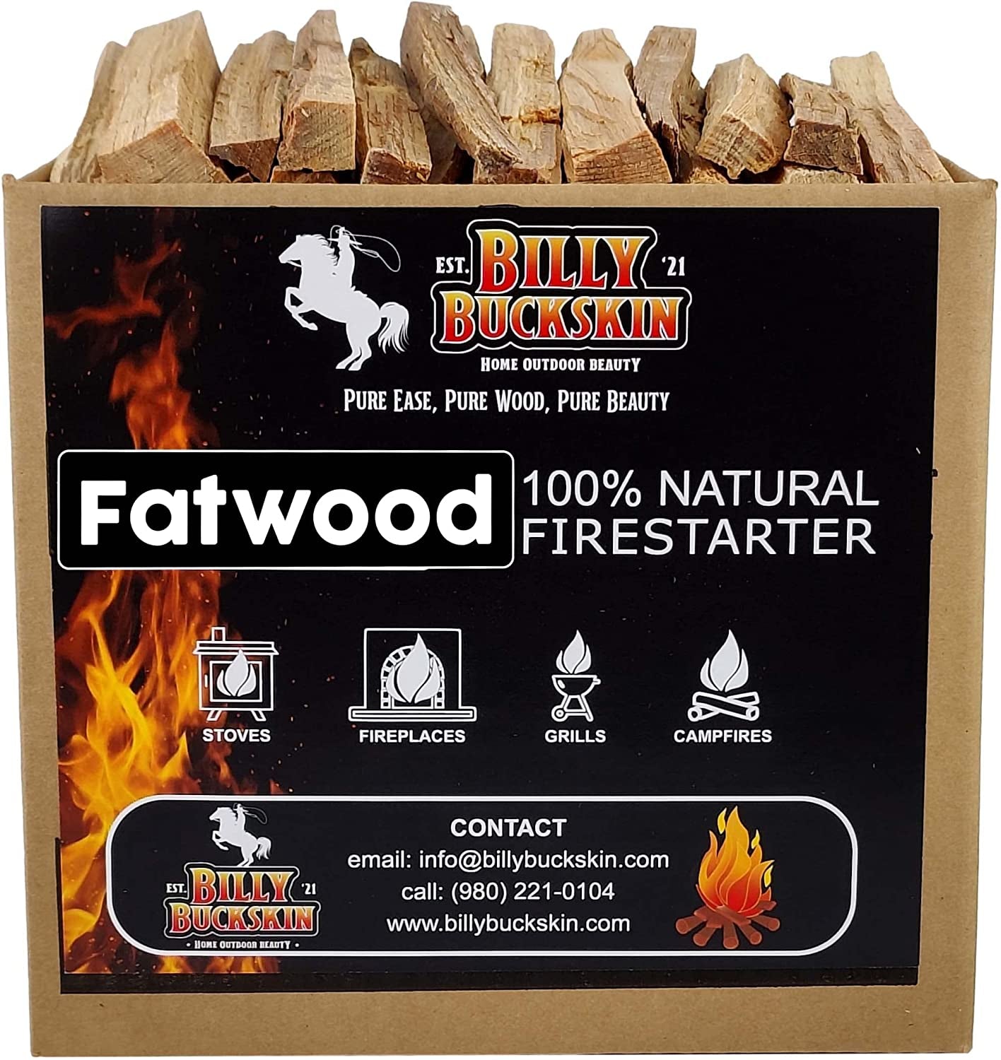 Billy Buckskin 10 Lbs. Fatwood Fire Starter Sticks Camping Essentials | Great Fire Logs and Fire Starters for Campfires, Wood Stoves, Fireplaces, Bonfires | Start a Fire with 2 Sticks | 10 Lb Box