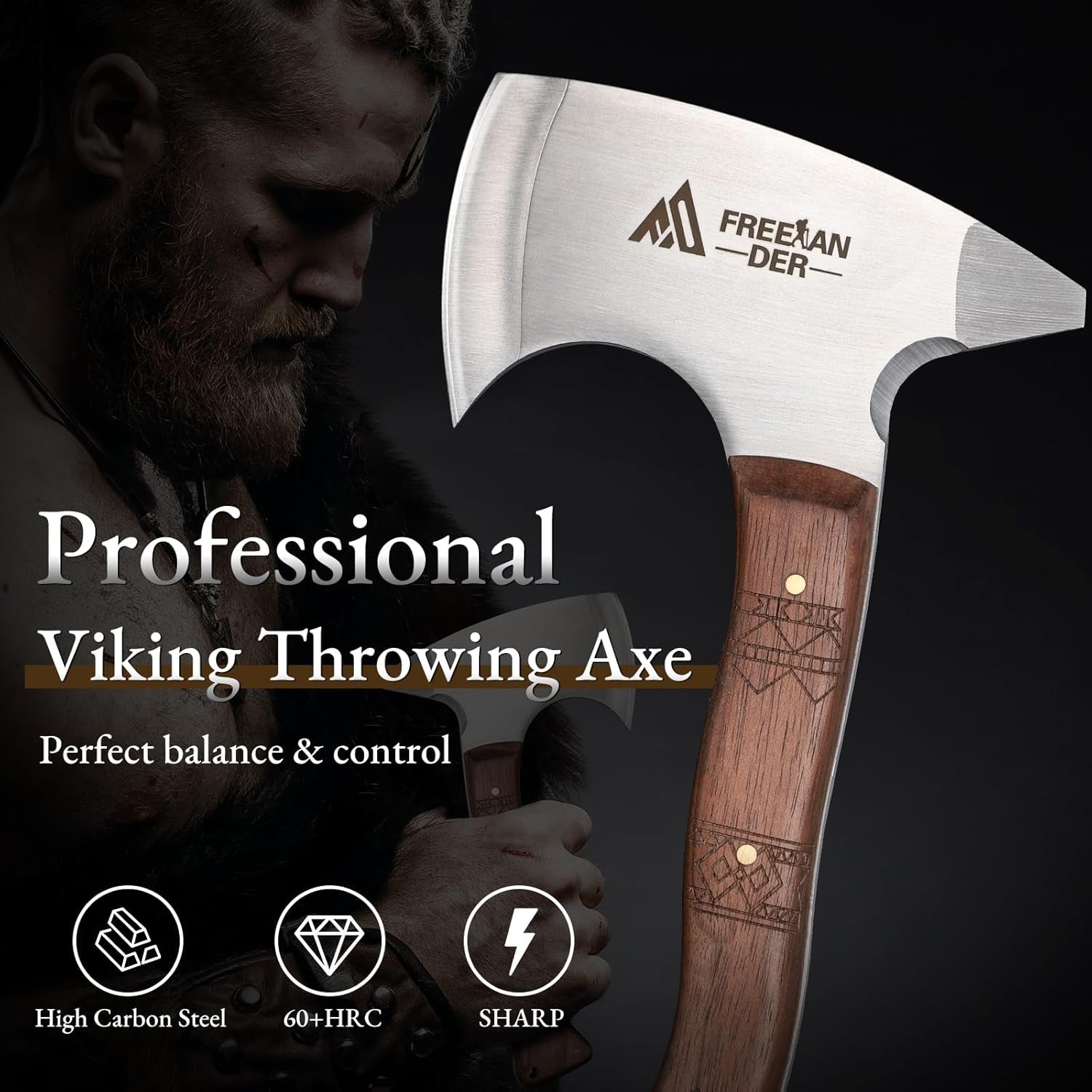 8.3" Professional Throwing Axes and Tomahawks 3 Pack, Viking Throwing Axe Set with Leather Sheath, High Carbon Stainless Steel Throwing Hatchet for Adults, Axe Throwing Game for Backyard