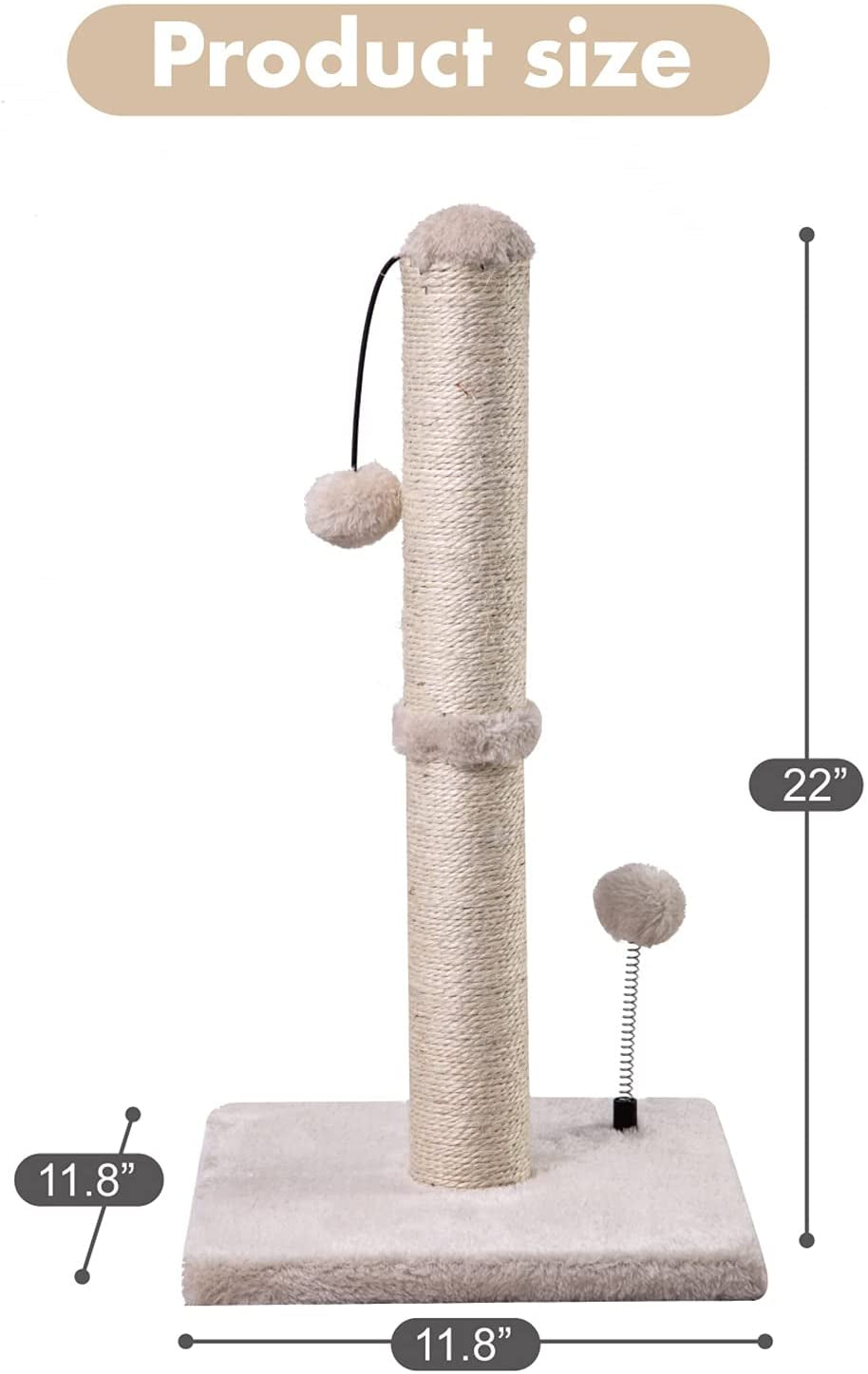 Cat Scratching Post Premium Basics Kitten Scratcher Sisal Scratch Posts with Hanging Ball 22In for Kittens or Smaller Cats (22 Inches for Kitten, Beige)