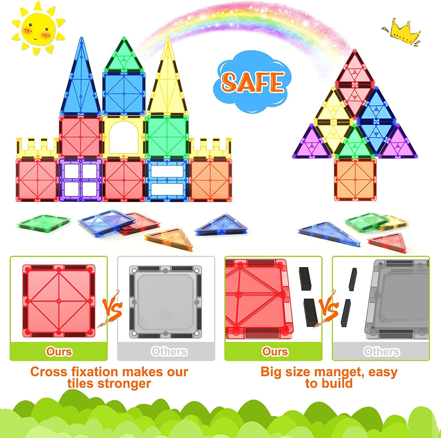 Magnetic Tiles Kids Toys STEM Magnet Toys for Toddler Magnetic Blocks Building Toys Preschool Learning Sensory Montessori Toys for 3+ Year Old Boys and Girls, Safe Creativity Toddler Kids Toys 40PCS