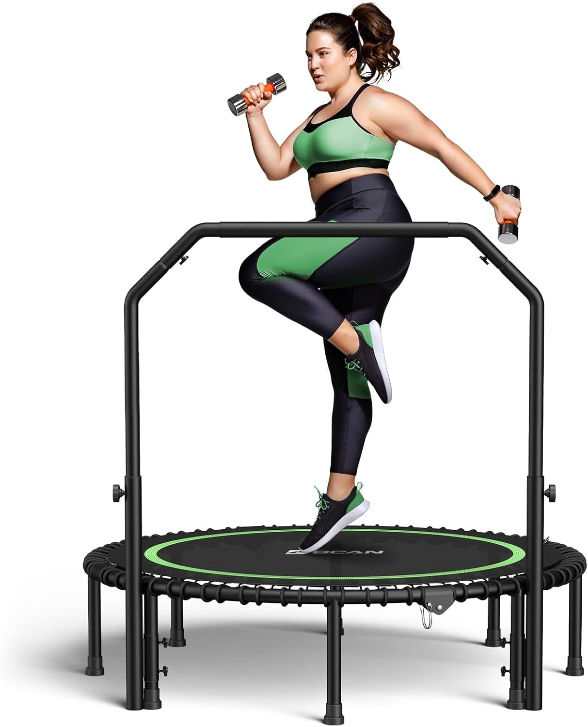 450/550 LBS Foldable Mini Trampoline, 40"/48" Fitness Trampoline with Bungees, U Shape Adjustable Foam Handle, Stable & Quiet Exercise Rebounder for Kids Adults Indoor/Garden Workout