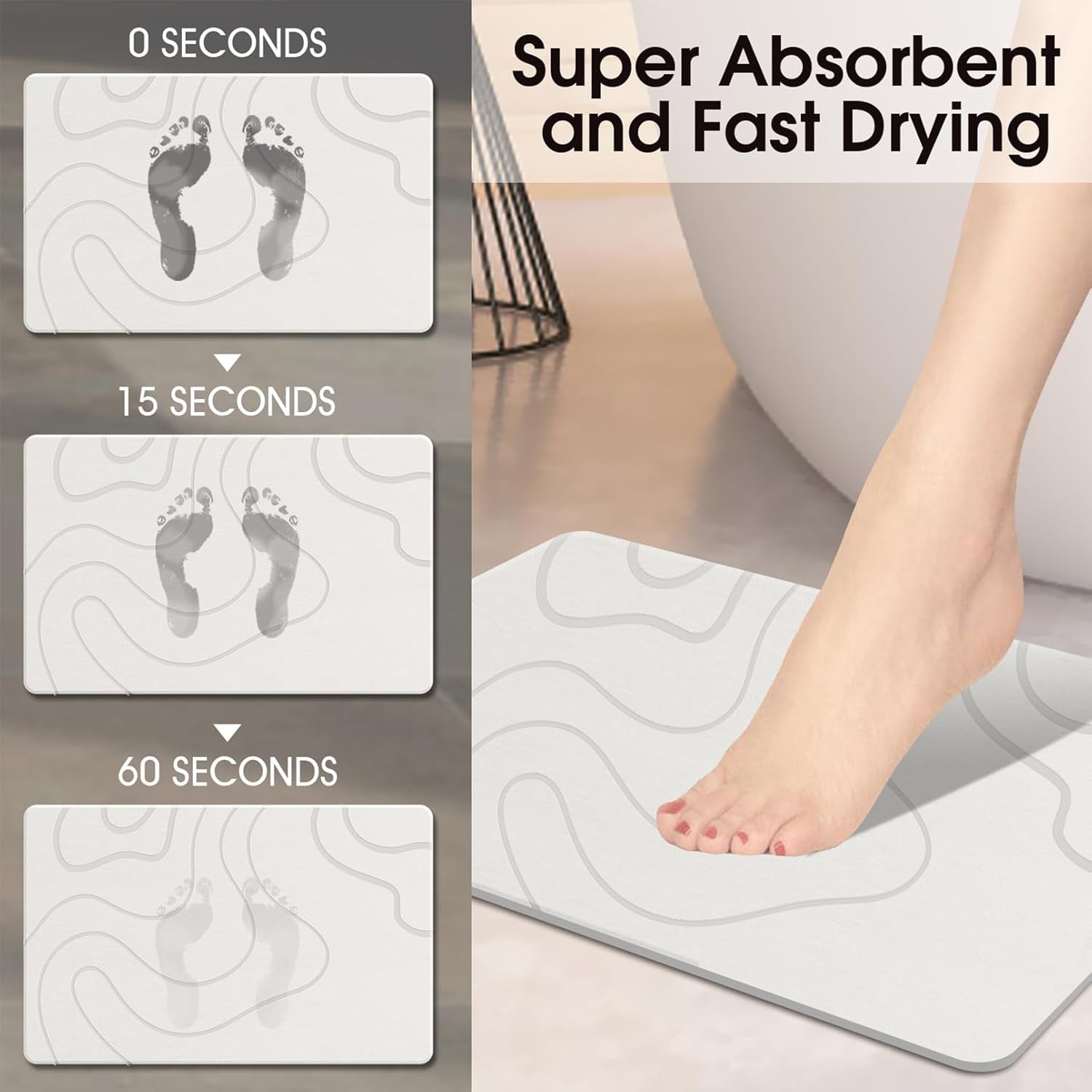 Stone Bath Mat Diatomaceous Earth Shower Mat Stone Super Absorbent Diatomite Stone Bath Mats for Bathroom Quick-Drying Non-Slip Barhroom Floor Mat, Easy to Clean (24 * 16'')