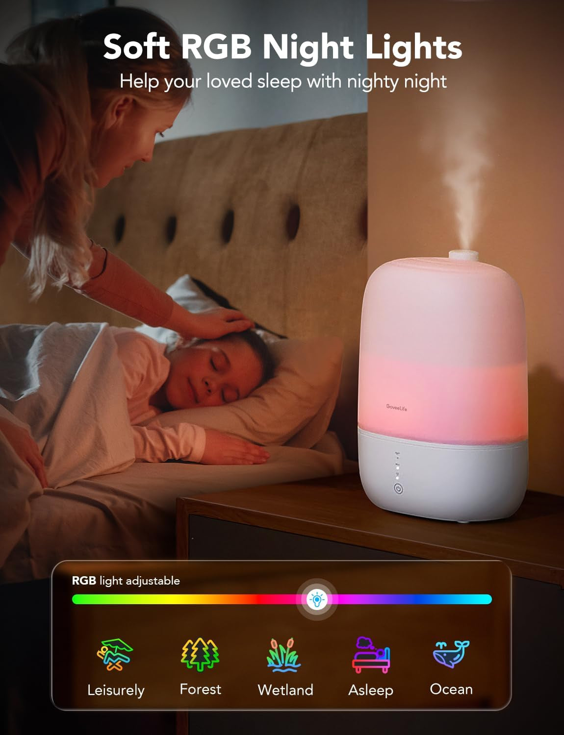 Smart Humidifiers for Bedroom, 3L Top Fill Cool Mist Humidifiers with Essential Oil Diffuser, Humidity Control, Wifi Air Humidifier with Night Light, for Baby, Plants, Home, Work with Alexa