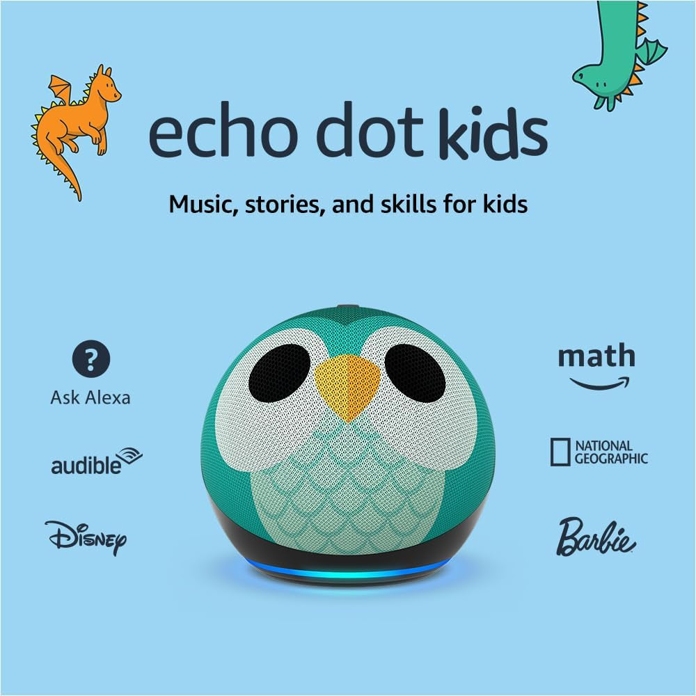 Echo Dot Kids (Newest Model), Designed for Kids, with Parental Controls, Includes 1 Year of  Kids+, Owl