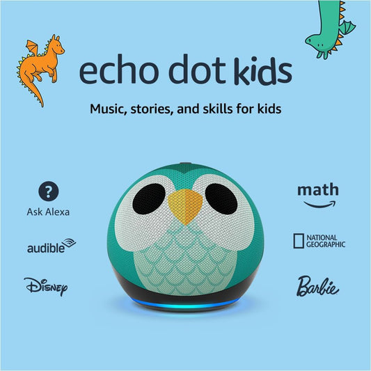 Echo Dot Kids (Newest Model), Designed for Kids, with Parental Controls, Includes 1 Year of  Kids+, Owl