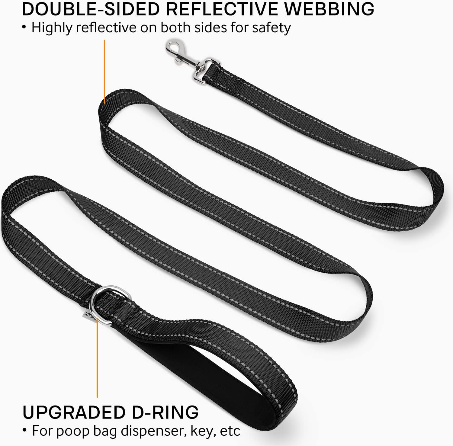 Double-Sided Reflective Dog Leash, 6 FT/5 FT/4 FT, Padded Handle Nylon Dogs Leashes for Medium & Large Dogs Walking, Black, 6FT