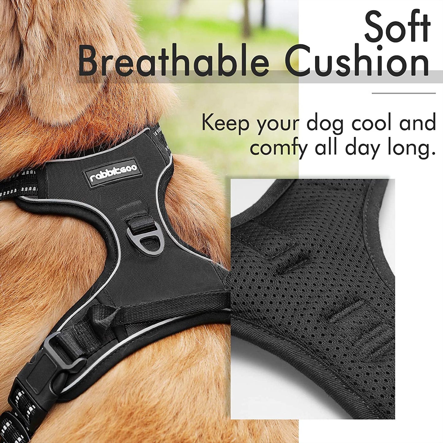 Dog Harness, No-Pull Pet Harness with 2 Leash Clips, Adjustable Soft Padded Dog Vest, Reflective No-Choke Pet Oxford Vest with Easy Control Handle for Large Dogs, Black, L