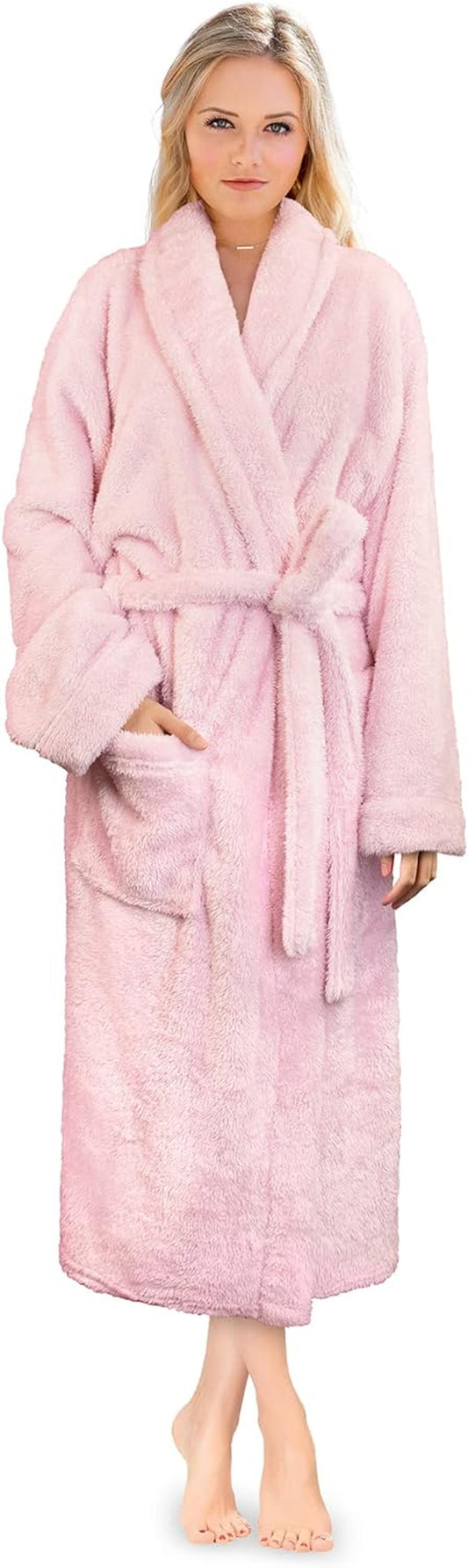 Premium Womens Plush Soft Robe Fluffy, Warm, Fleece Sherpa Shaggy Bathrobe