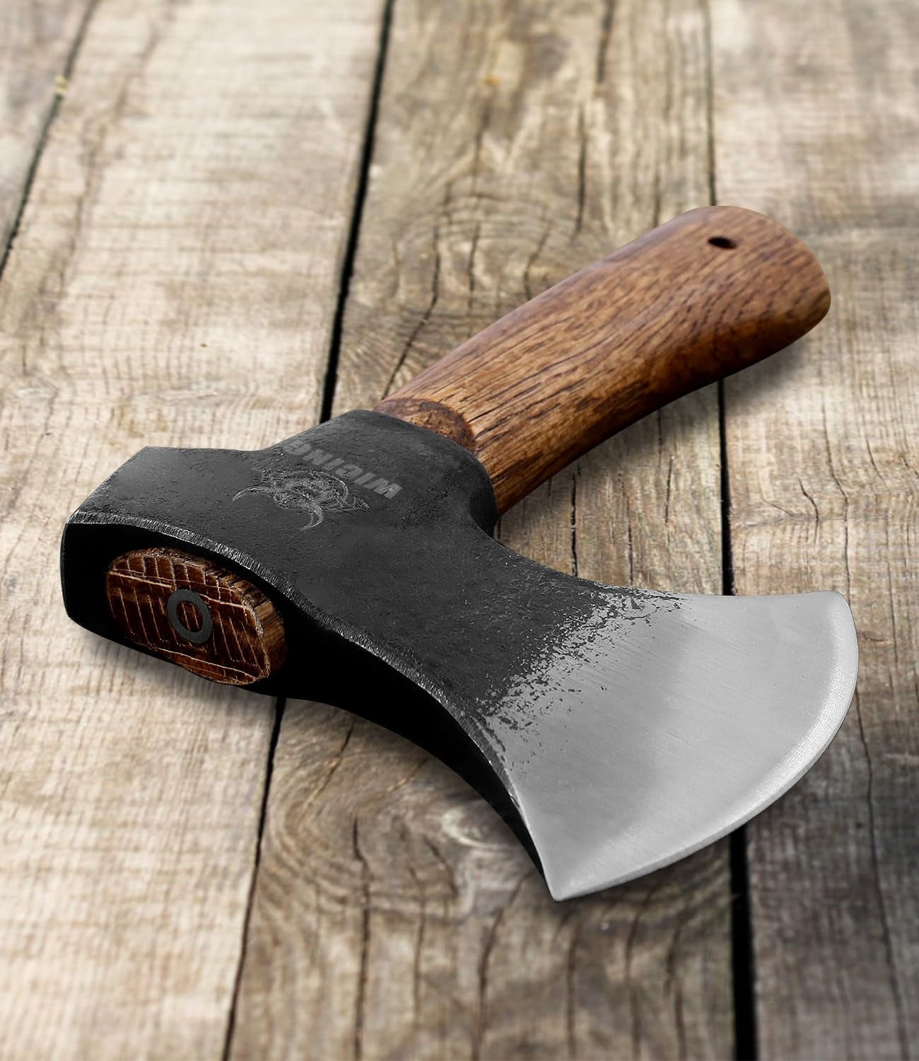 Hatchet, 8 Inches Small Hand Axe 1065 Manganese Steel and Beech Wood Handle with Leather Sheath