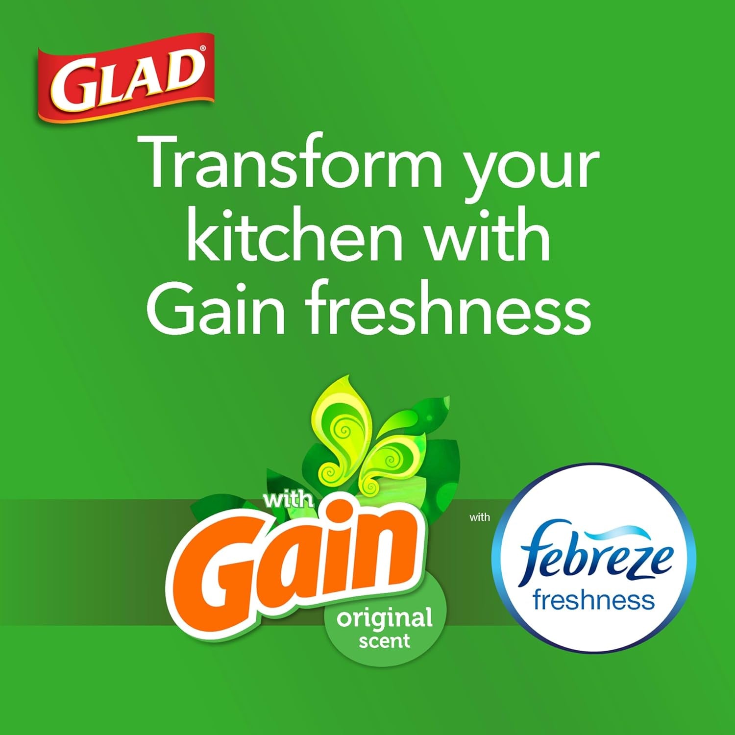 Forceflex Tall Kitchen Trash Bags, 13 Gal, Gain Original with Febreze, 110 Ct (Pack May Vary)