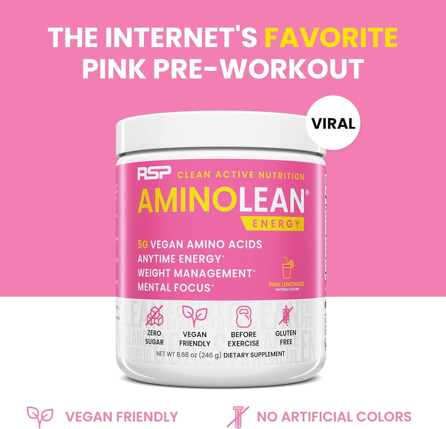 Aminolean Pre Workout Powder, Amino Energy & Weight Management with Vegan BCAA Amino Acids, Natural Caffeine, Preworkout Boost for Men & Women, 30 Serv, Pink Lemonade…