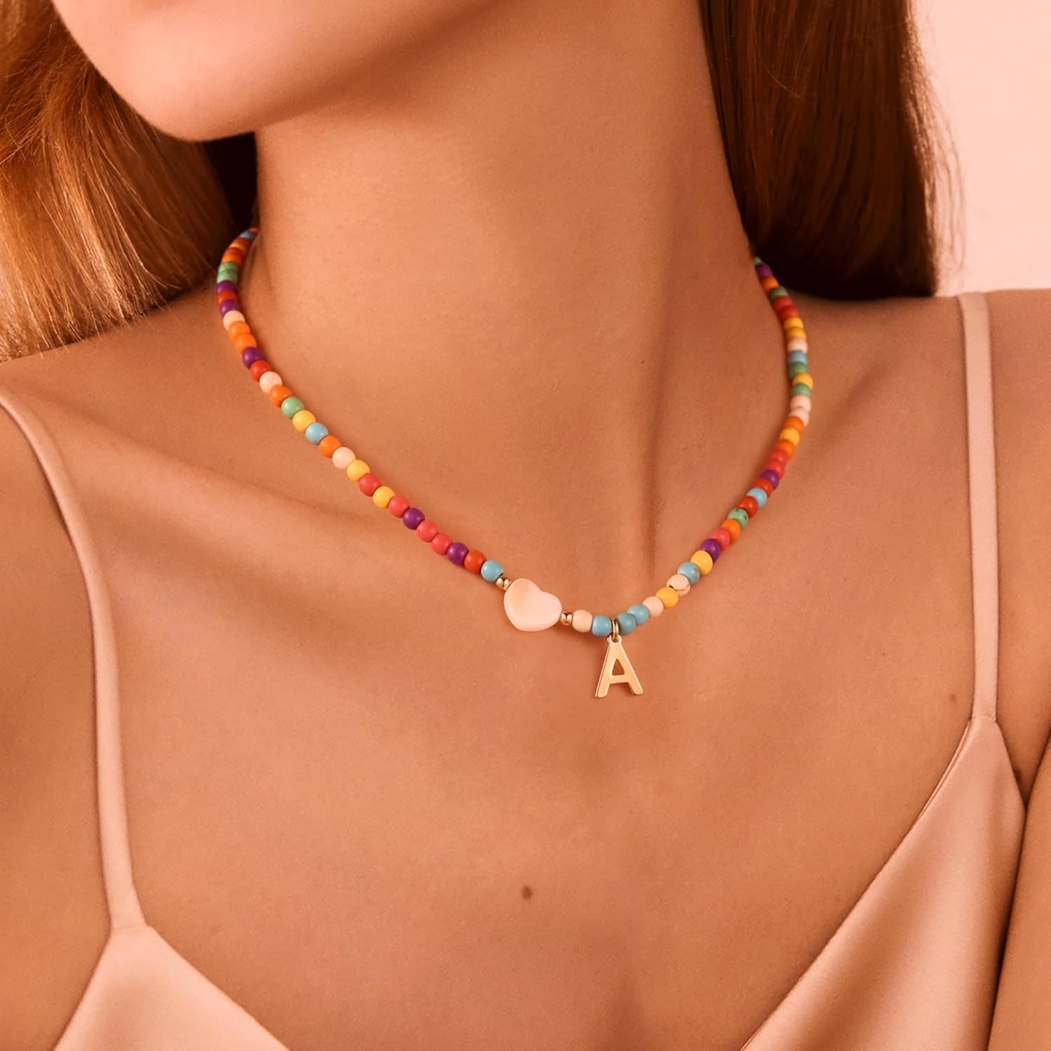 Colorful Initial Cute Necklaces for Girls - Trendy Beaded Choker Necklace for Women Teen Girl, Handmade Letter Necklace Christmas Jewelry Gifts for Women Girls