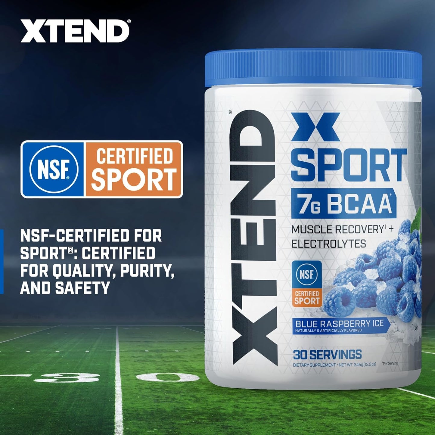 XTEND Sport BCAA Powder Blue Raspberry Ice - Electrolyte Powder for Recovery & Hydration with Amino Acids - 30 Servings