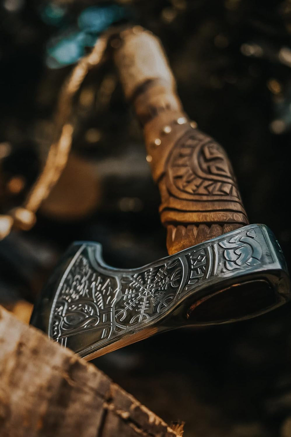 AX-7000 Custom Gift Forged Carbon Steel Viking Axe with Rose Wood Shaft, Viking Bearded Camping Axe (AX-7000) (AX-7000)