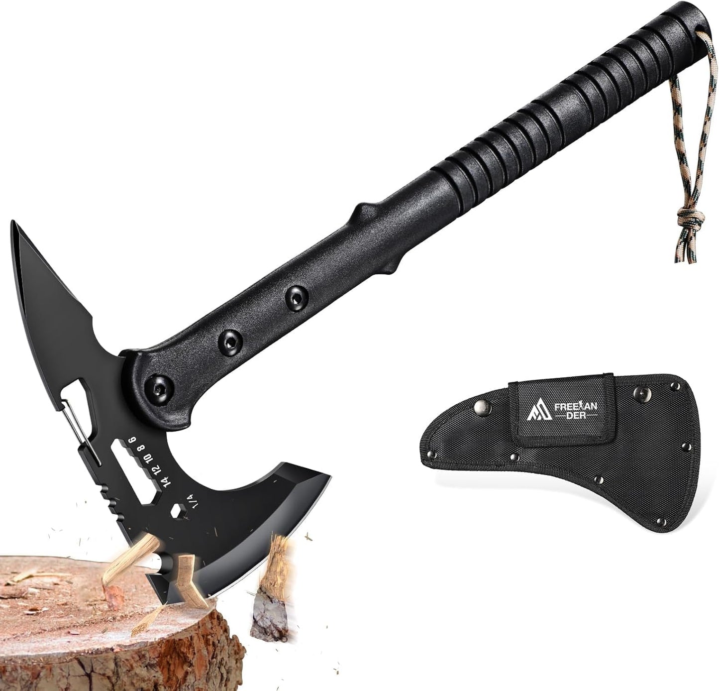 Tactical Hatchet, Tactical Axe with Bottle Opener, Multi-Size Hex Wrenches and Sheath, Tactical Tomahawk with Spike, Tomahawk Axe for Adventures, Survival, and Camping