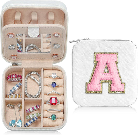 Christmas Gifts Stocking Stuffers - Travel Jewelry Boxes for Girls, Teen Girls Gifts Trendy Stuff, Jewelry Case Ideas, Birthday Christmas Gifts for Women Girls, Letter A, White