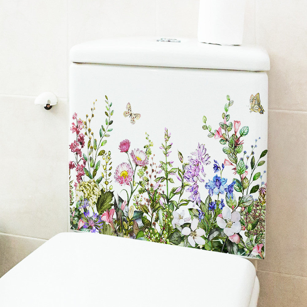 Green Plant Leaves Flowers Toilet Stickers Waterproof Self-Adhesive Toilet Lid Stickers Wall Decals Toilet Cover for Bathroom