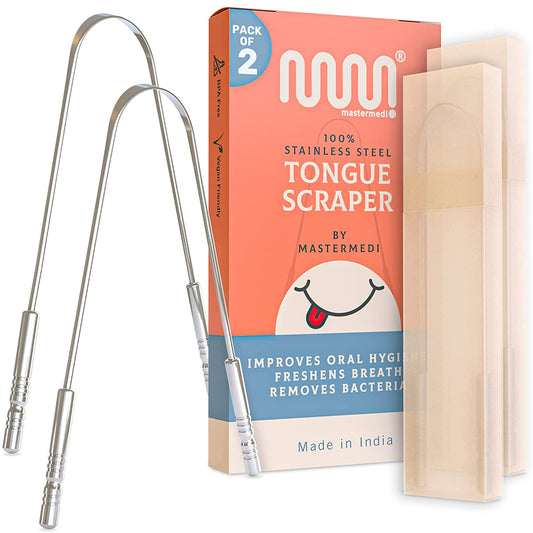 Tongue Scraper for Adults with Travel Case (2 Pc), Bad Breath Treatment Travel Essentials for Oral Care, Medical Grade 100% Stainless Steel Tounge. Scraper Metal, Easy to Use Tongue Cleaner