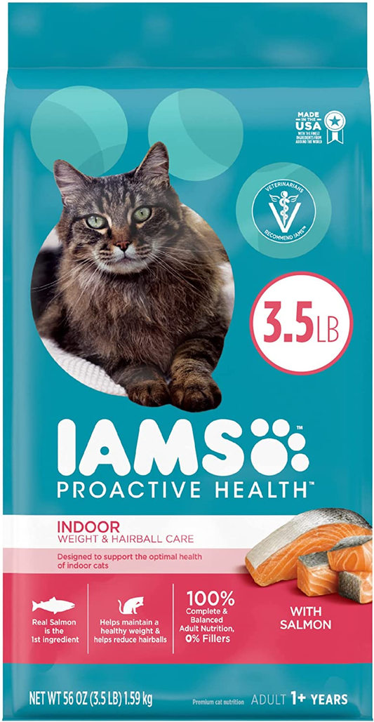 IAMS PROACTIVE HEALTH Adult Indoor Weight & Hairball Care Dry Cat Food, Chicken & Salmon Recipes