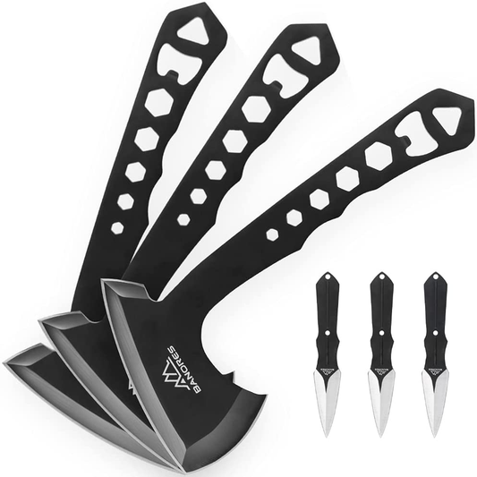BANORES Hawkeye Throwing Axes Throwing Knives Set with 10 Inch Full Tang Stainless Steel, Nylon Sheath 3 Pack