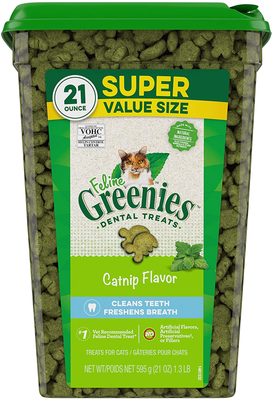 FELINE GREENIES Natural Dental Care Cat Treats Catnip Flavor, 21 Oz. Tub