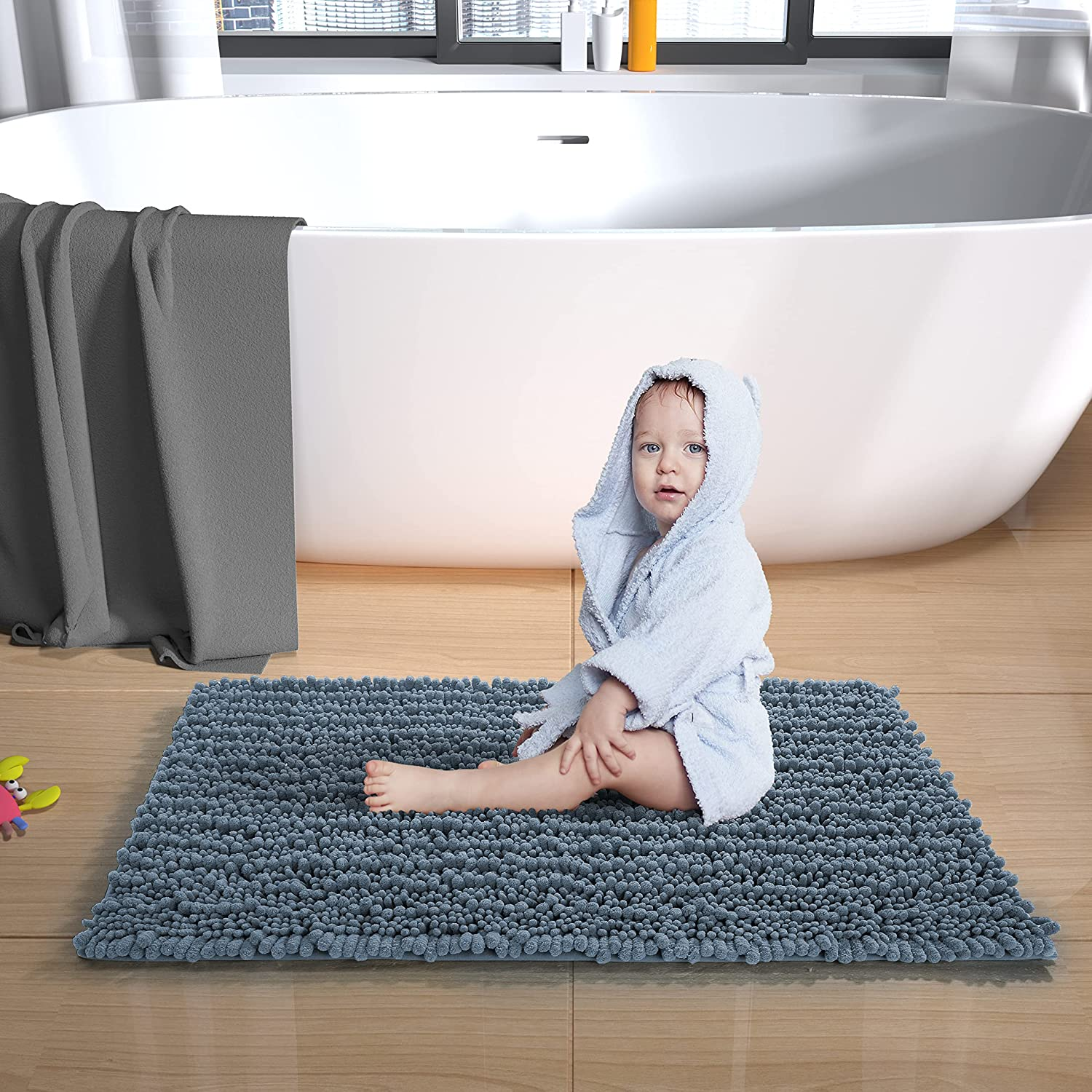  Original Luxury Chenille Bath Mat, 55.1 X 24 Inches, Soft Shaggy and Comfortable, Large Size, Super Absorbent and Thick, Non-Slip, Machine Washable, Perfect for Bathroom, Aquamarine