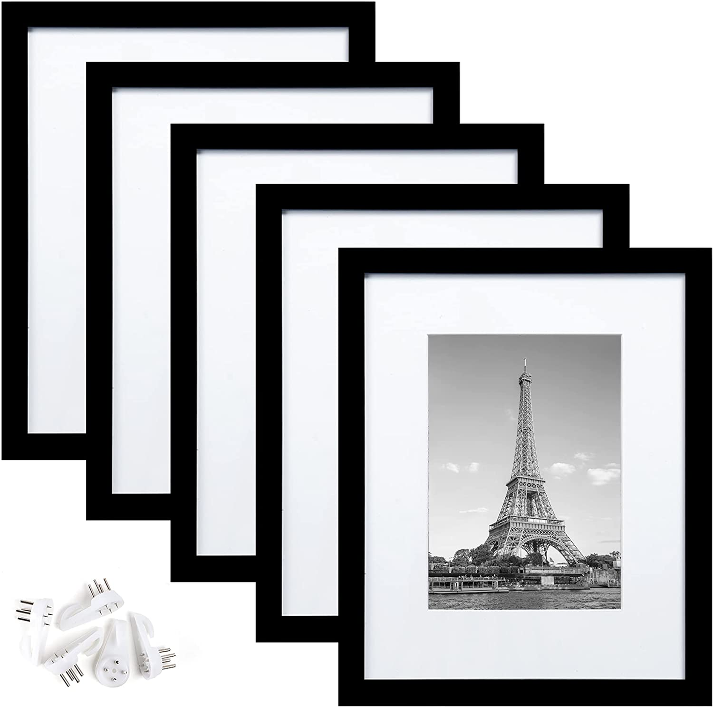 8X10 Picture Frame Set of 5,Display Pictures 5X7 with Mat or 8X10 without Mat,Wall Gallery Photo Frames,Black